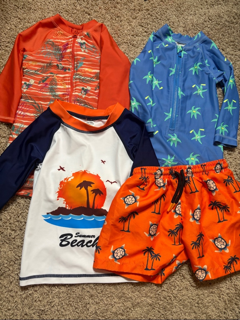 3 swimsuits bundle- Swim Trunks & Rash Guard Set and 2 one piece suits